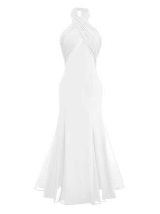 White 1930s Solid Chiffon Criss Cross Strapless Convertible Dress