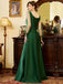 Green 1930s Illusion Sleeve Satin Slit Dress
