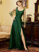 Green 1930s Illusion Sleeve Satin Slit Dress