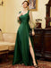 Green 1930s Illusion Sleeve Satin Slit Dress