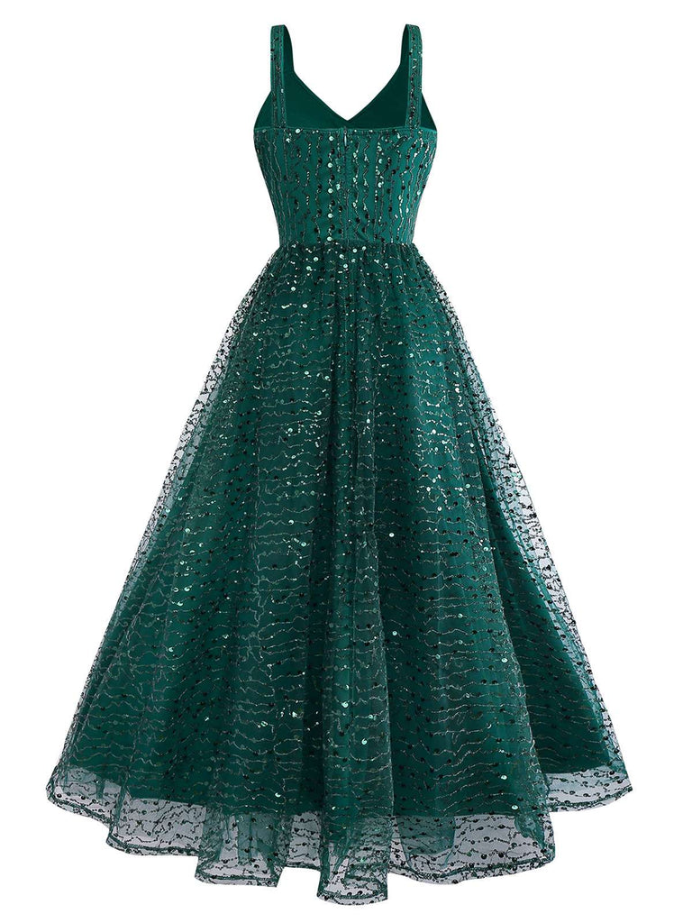 Green 1930s Twisted Sequin Mesh Dress
