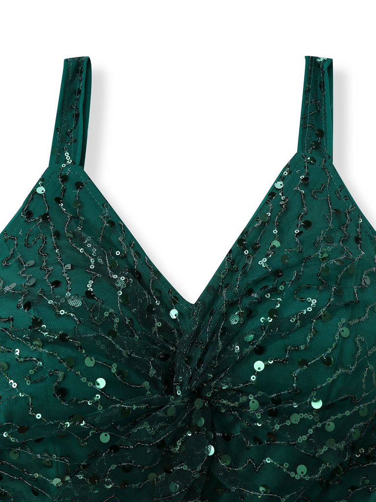Green 1930s Twisted Sequin Mesh Dress