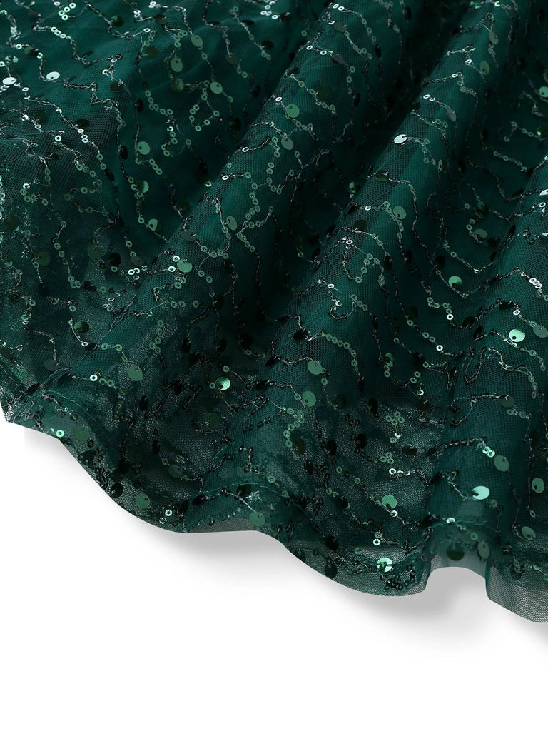 Green 1930s Twisted Sequin Mesh Dress