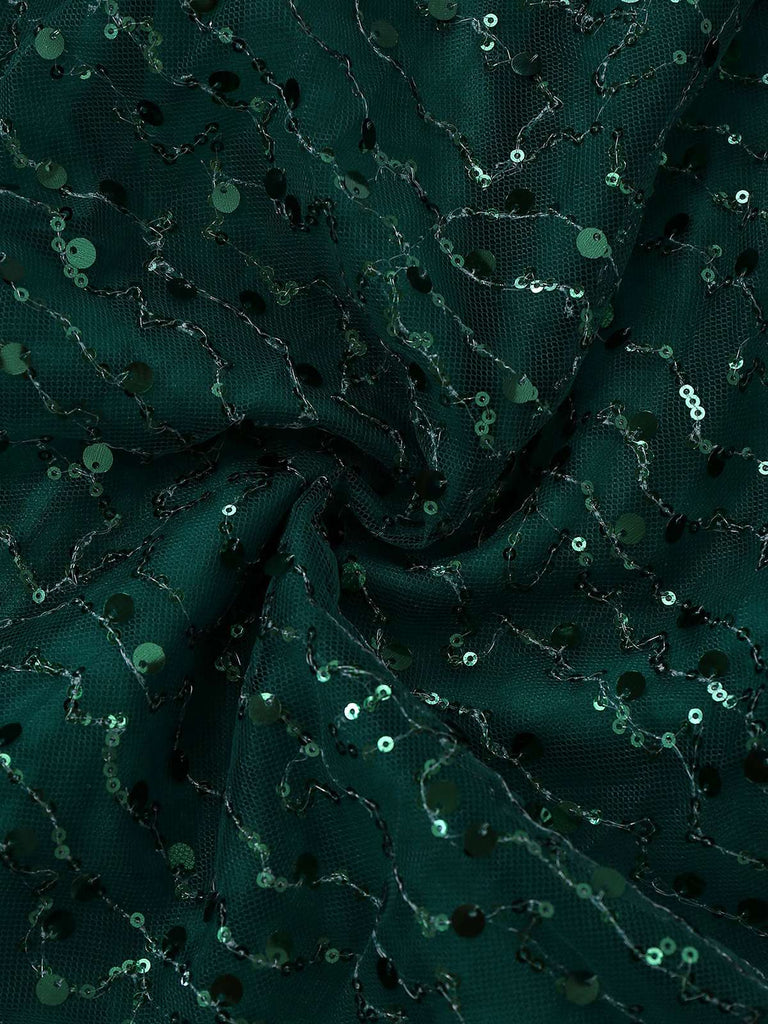 Green 1930s Twisted Sequin Mesh Dress