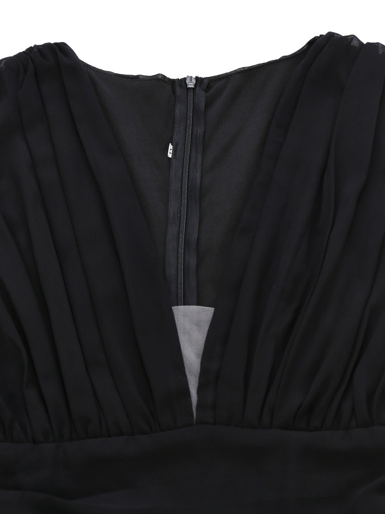 Green 1930s Sequin Deep V Tulle Sleeveless Dress