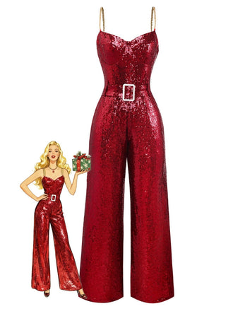 1970s Chain Strap Sequined Disco Jumpsuit