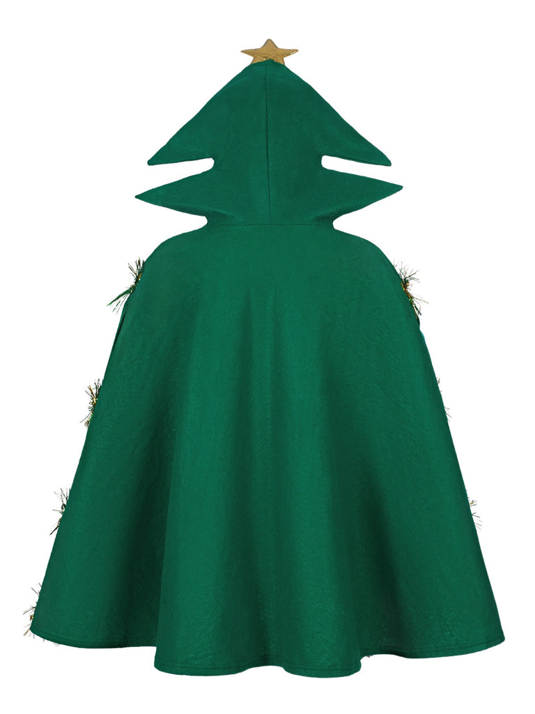 Green Christmas Tree 3D Embellished Hooded Cape