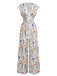Beige 1950s Floral V-Neck Cap Sleeve Jumpsuit
