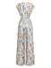 Beige 1950s Floral V-Neck Cap Sleeve Jumpsuit