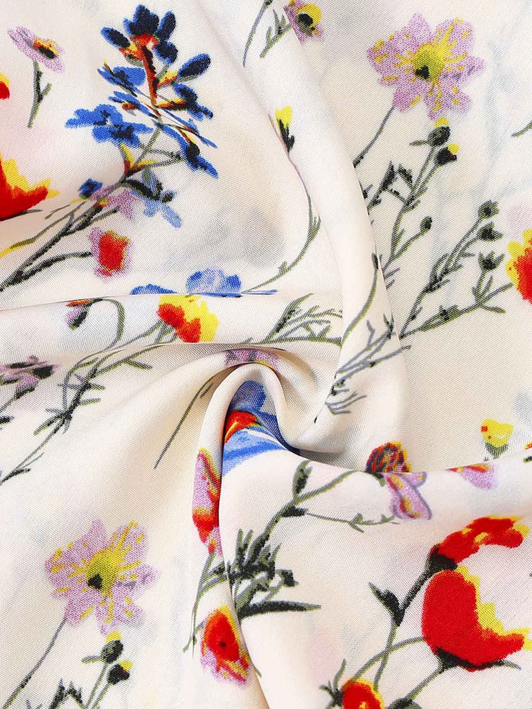 Beige 1950s Halter Floral Backless Jumpsuit