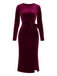 Wine Red 1960s Velvet Waist-Tie Bodycon Dress