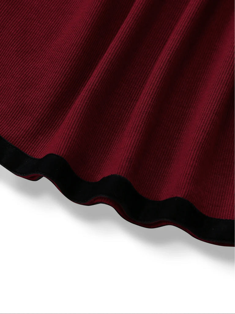 [Pre-Sale] Red 1960s Off-Shoulder Bow Knit Lantern Sleeve Dress