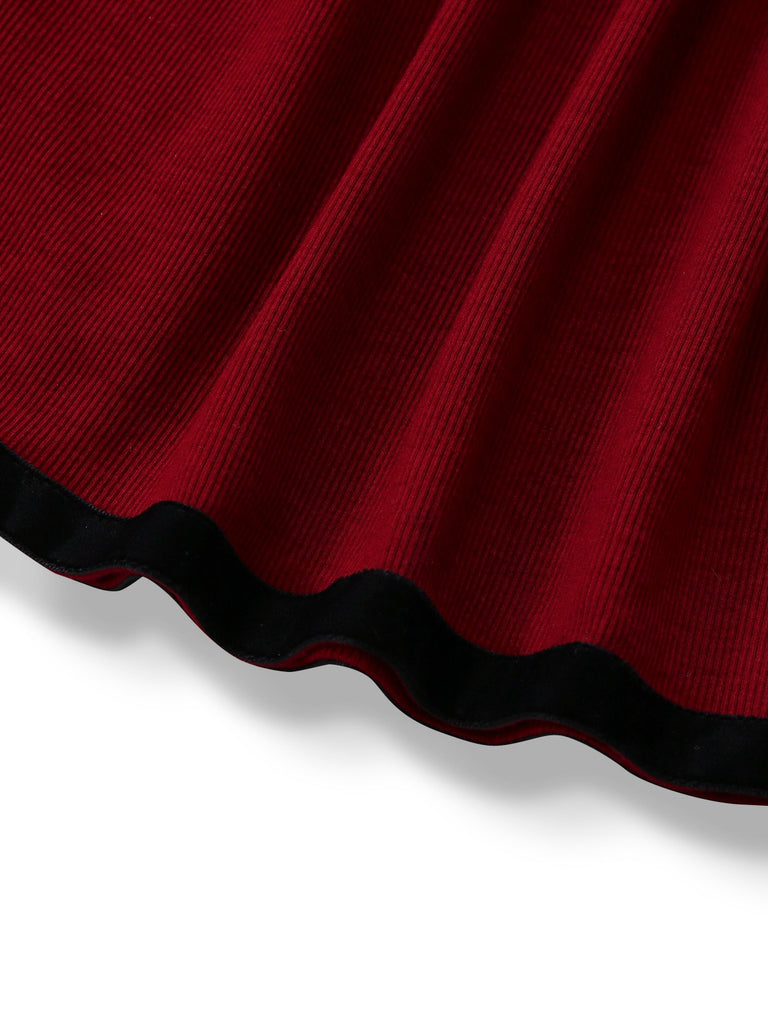 [Pre-Sale] Red 1960s Off-Shoulder Bow Knit Lantern Sleeve Dress