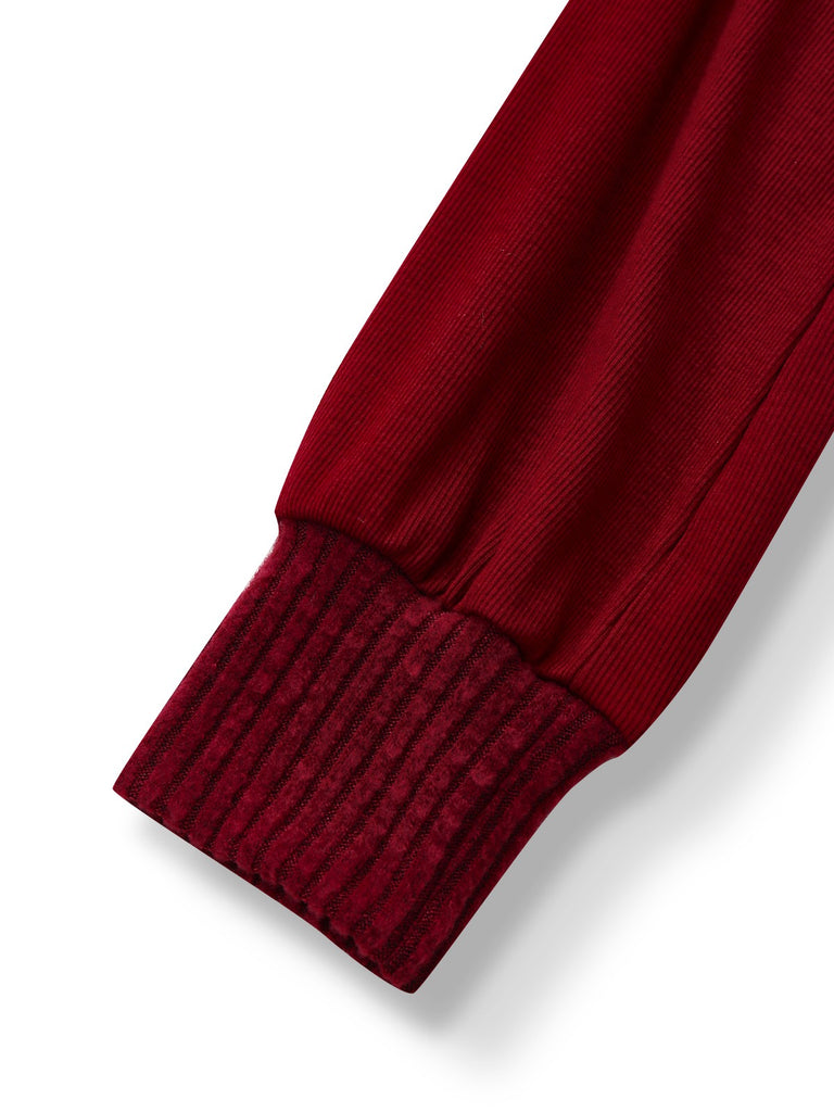 [Pre-Sale] Red 1960s Off-Shoulder Bow Knit Lantern Sleeve Dress