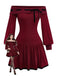 [Pre-Sale] Red 1960s Off-Shoulder Bow Knit Lantern Sleeve Dress