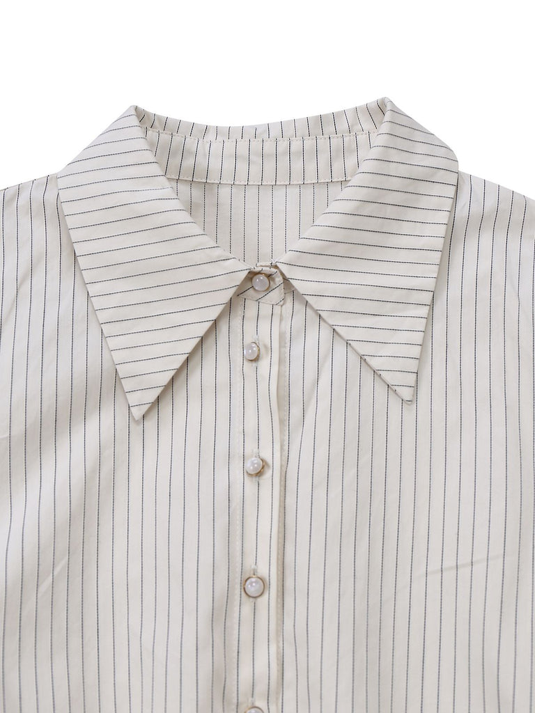 [Pre-Sale] Khaki 1930s Striped Lapel Blouse Detachable Tie Dress