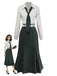 [Pre-Sale] Dark Green 1930s Striped Lapel Blouse Detachable Tie Dress