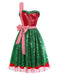 [Pre-Sale] Red & Green 1970s Christmas Bowknot One-Strap Mesh Dress