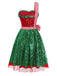 [Pre-Sale] Red & Green 1970s Christmas Bowknot One-Strap Mesh Dress