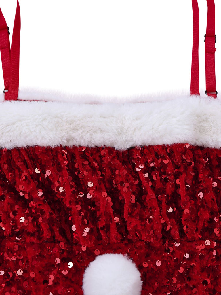 [Pre-Sale] Red 1950s Bow Sequined Raw Hem Dress