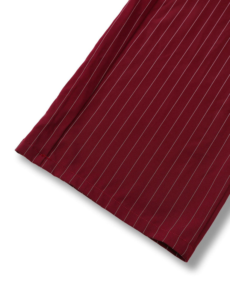 [Pre-Sale] Burgundy 1940s Satin Bow Tie Striped Wide-Leg Jumpsuit