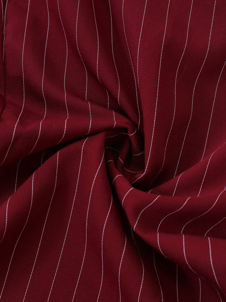 [Pre-Sale] Burgundy 1940s Satin Bow Tie Striped Wide-Leg Jumpsuit