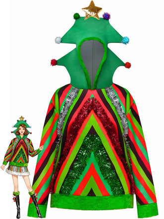 1970s Colorful Christmas Tree 3D Embellished Hoodie Sweater