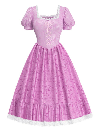 1950s Pink Purple Color Block Halloween Princess Dress
