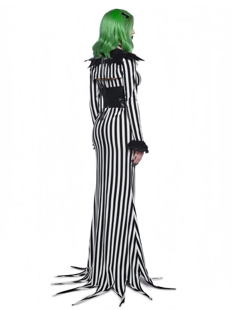 [Pre-Sale] Black 1930s Nightmare Pumpkin King Cosplay Striped Dress