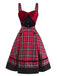 [Pre-Sale] 2PCS 1950s Velvet Bow Turtleneck Knitted Top & Plaid Dress