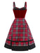 [Pre-Sale] Red 1950s Slip Plaid Velvet Bow Dress