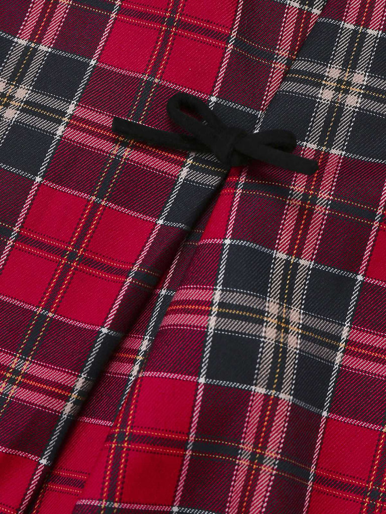 [Pre-Sale] Red 1950s Slip Plaid Velvet Bow Dress