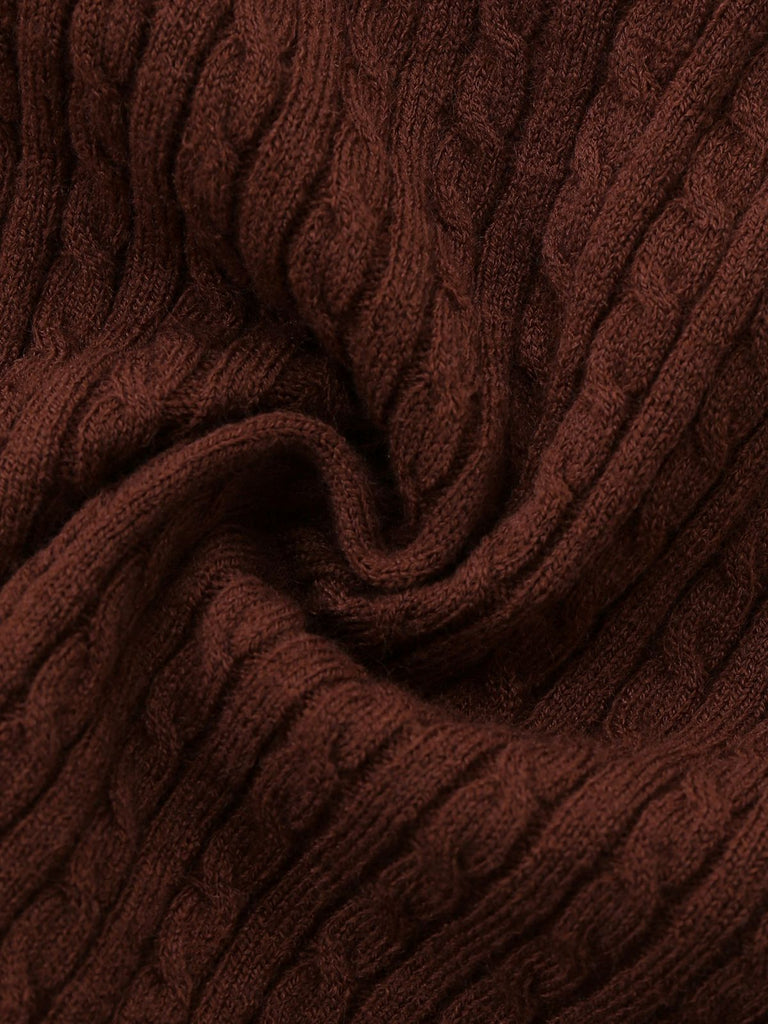 [Pre-Sale] 2PCS Brown 1940s Knitted Faux-2PCS Blouse & Plaid Skirt