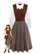 [Pre-Sale] 2PCS Brown 1940s Knitted Faux-2PCS Blouse & Plaid Skirt