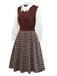 [Pre-Sale] 2PCS Brown 1940s Knitted Faux-2PCS Blouse & Plaid Skirt
