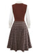 [Pre-Sale] 2PCS Brown 1940s Knitted Faux-2PCS Blouse & Plaid Skirt