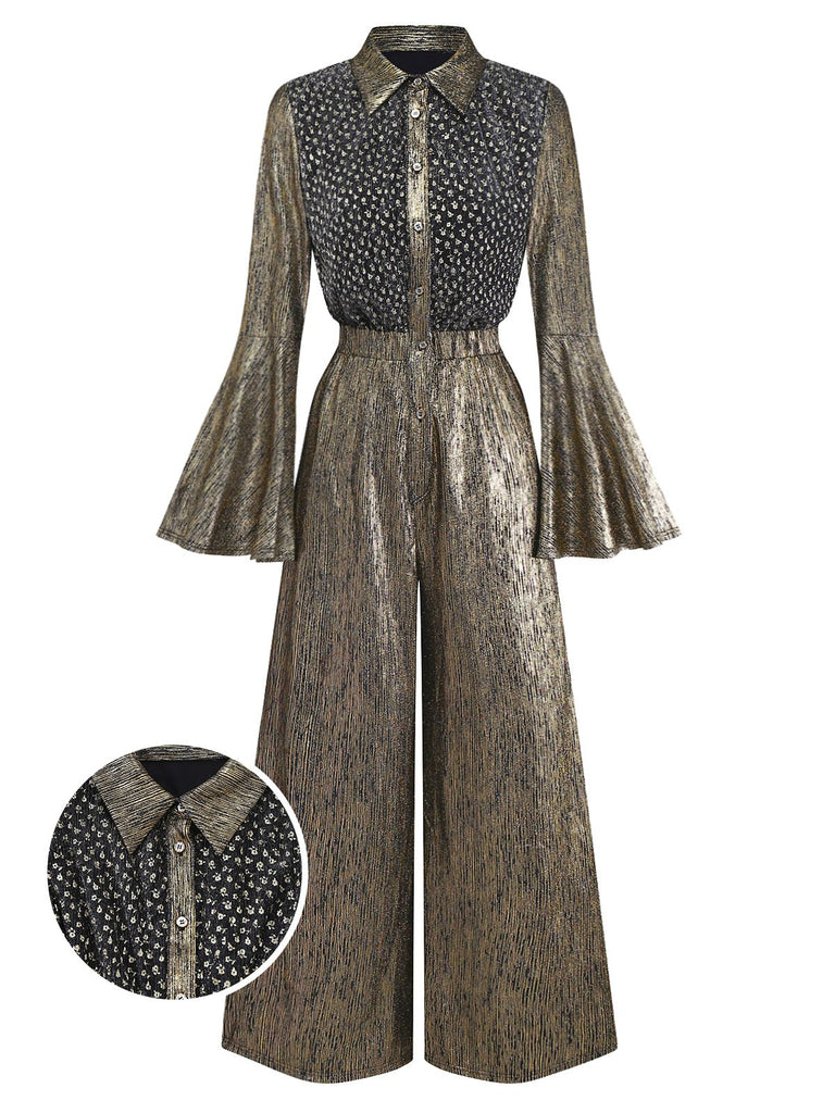 [Pre-Sale] Gold 1980s Black Gilded Bell Sleeve Shirt Jumpsuit