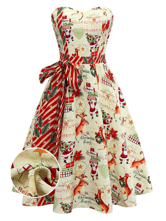 [Pre-Sale] 1950s Christmas Candy Cane Santa Bow Strapless Dress