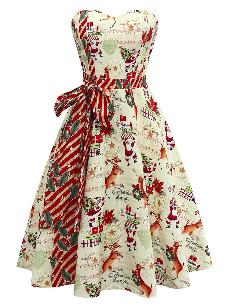 [Pre-Sale] 1950s Christmas Candy Cane Santa Bow Strapless Dress