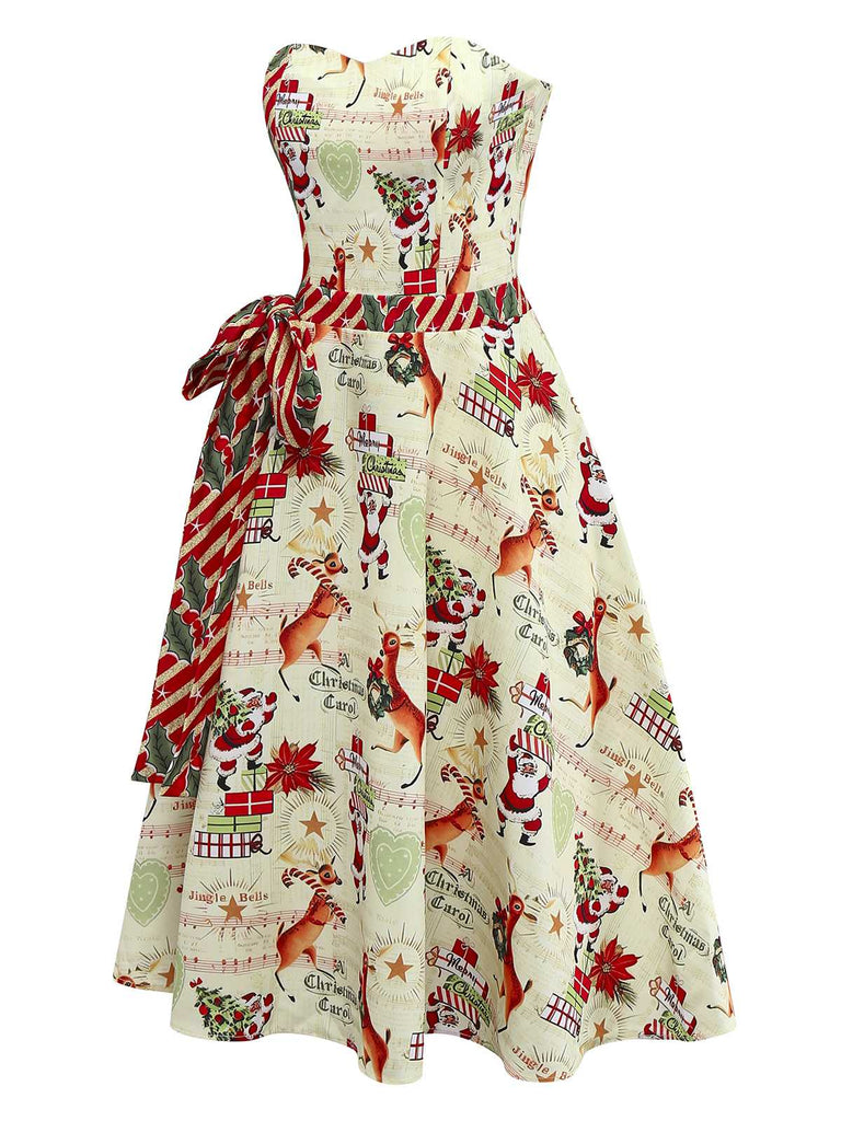 [Pre-Sale] 1950s Christmas Candy Cane Santa Bow Strapless Dress