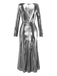 [Pre-Sale] Silver 1970s Metallic Twist Boat Neck Slit Dress