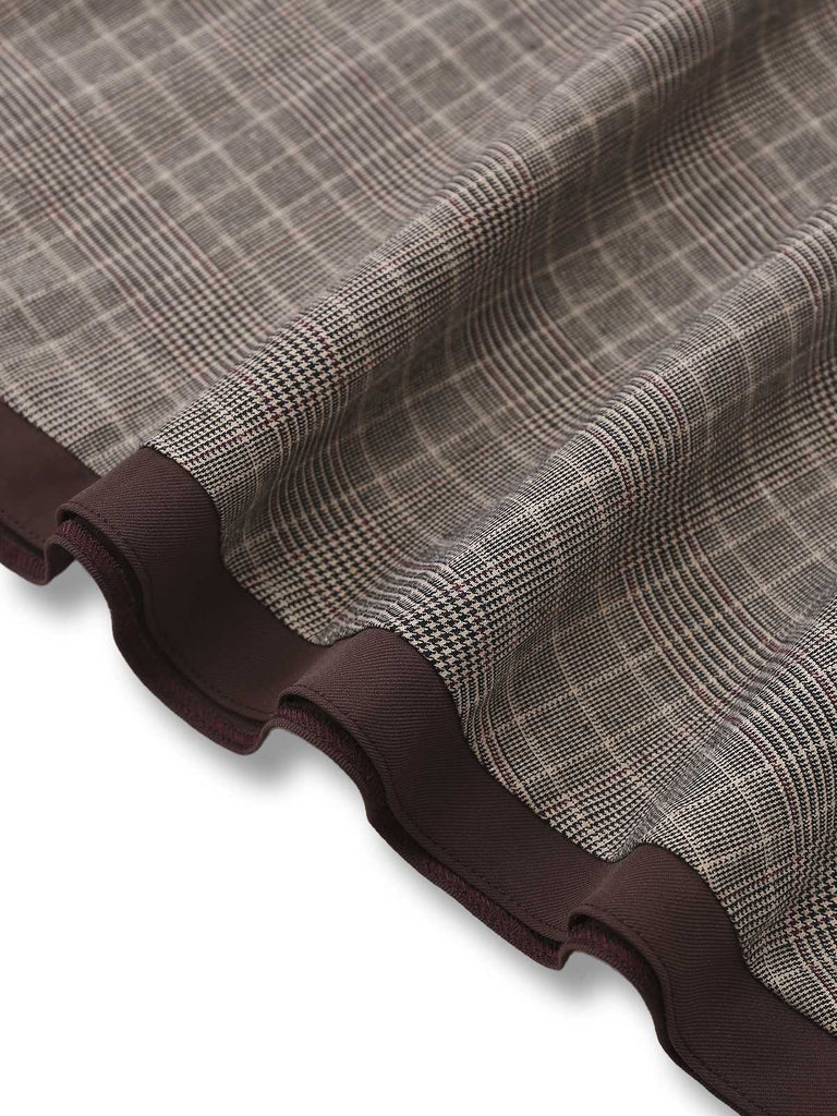 [Pre-Sale] Brown 1950s Lapel Plaid Bow Dress