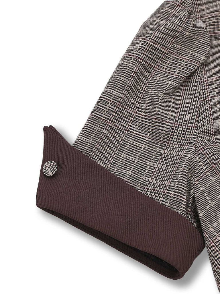 [Pre-Sale] Brown 1950s Lapel Plaid Bow Dress