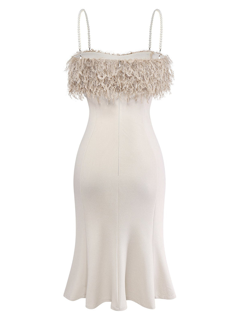 [Pre-Sale] Khaki 1930s Faux Ostrich Feather Knitted Fishtail Dress