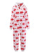 Red 1980s Christmas Print Flannel Hooded Pajama Jumpsuit