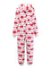 Red 1980s Christmas Print Flannel Hooded Pajama Jumpsuit