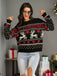 Black 1930s Merry Christmas Reindeer Hearts Sweater