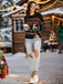 Black 1930s Merry Christmas Reindeer Hearts Sweater