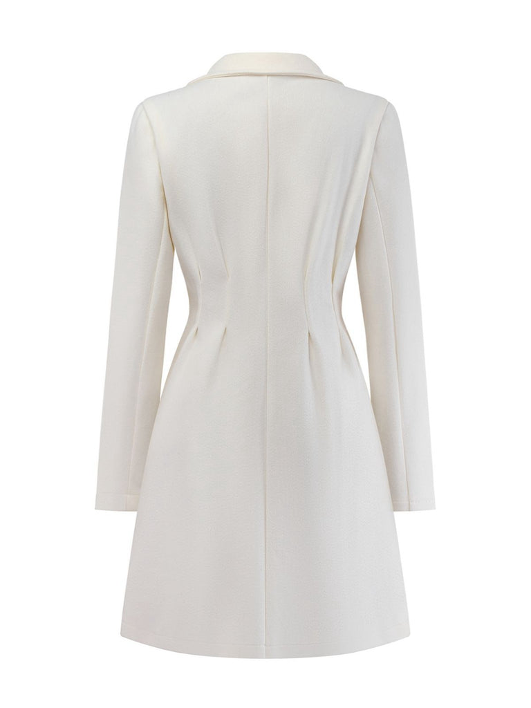 White 1940s Pearl Button Faux-Wool Coat