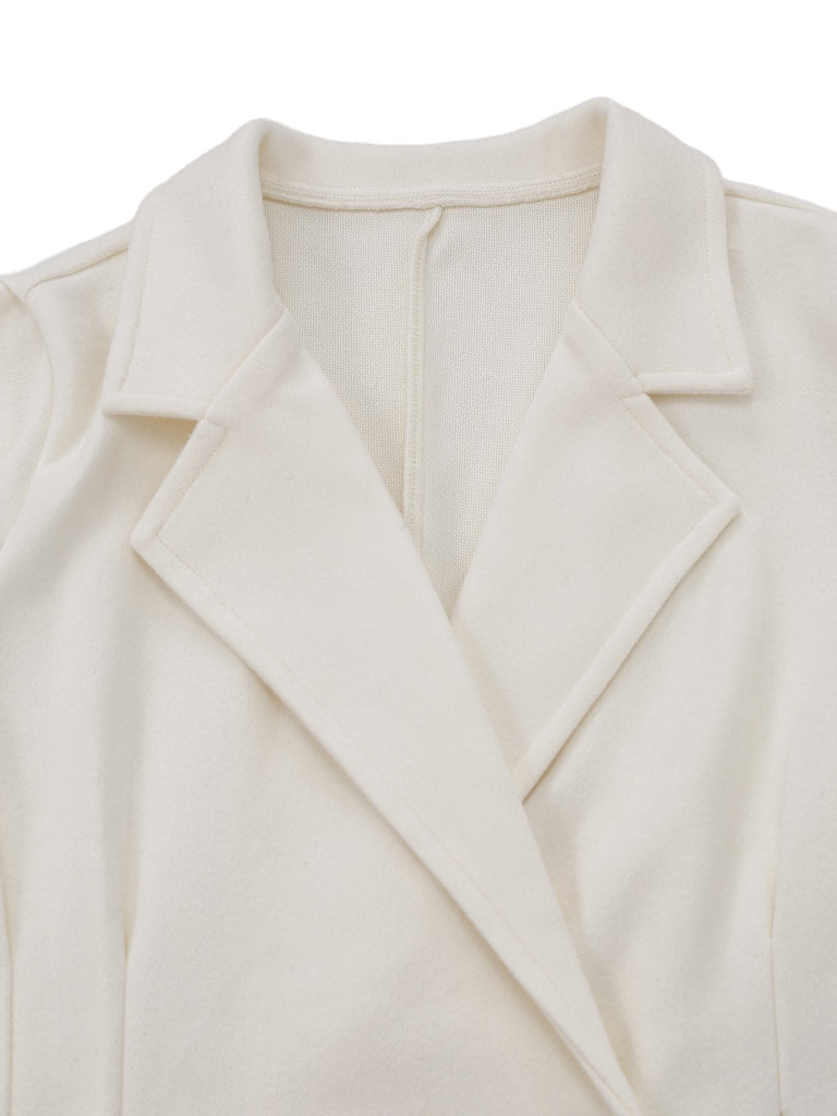White 1940s Pearl Button Faux-Wool Coat
